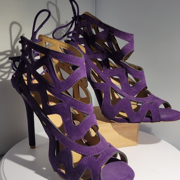 JustFab Purple Peep Toe Heels 9 - Picture 1 of 3